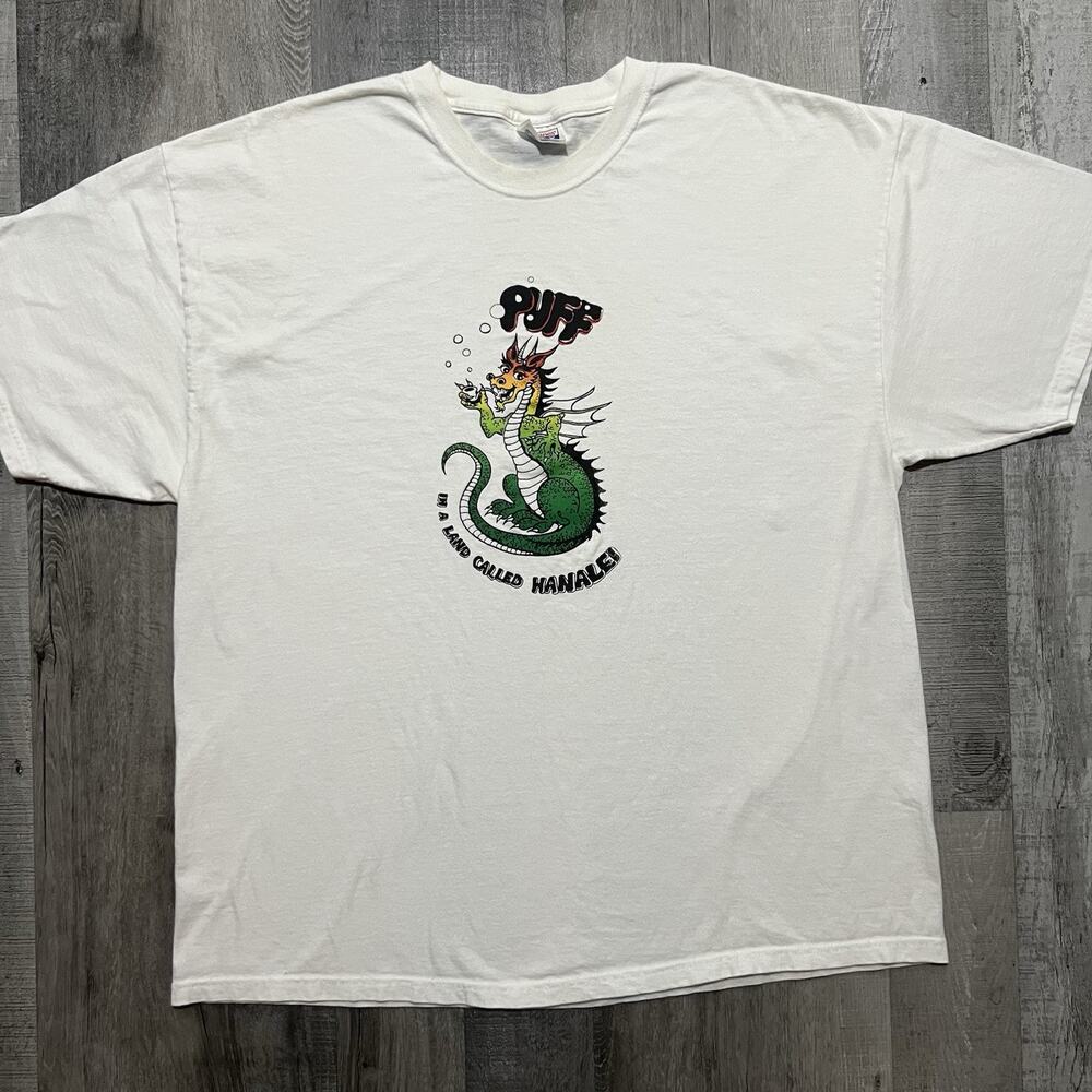 VTG Puff The Magic Dragon Hanalei Hawaii 90s Y2K T Shirt White Sz 2XL
